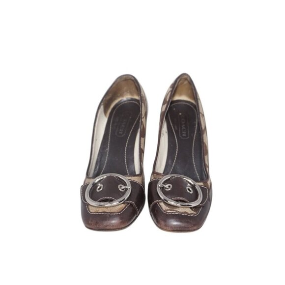 Coach Lorena Brown Signature Jacquard Monogram Square Toe Heels, Size 5.5 - Picture 4 of 7